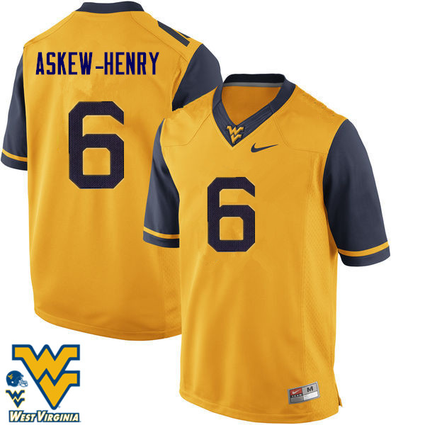 Men #6 Dravon Askew-Henry West Virginia Mountaineers College Football Jerseys-Gold - Click Image to Close
